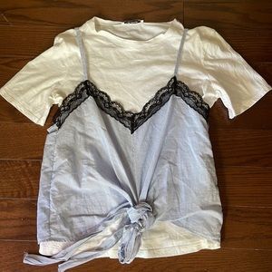 Zara Trafaluc Stripe Lace Cami Tee 2 Piece Top